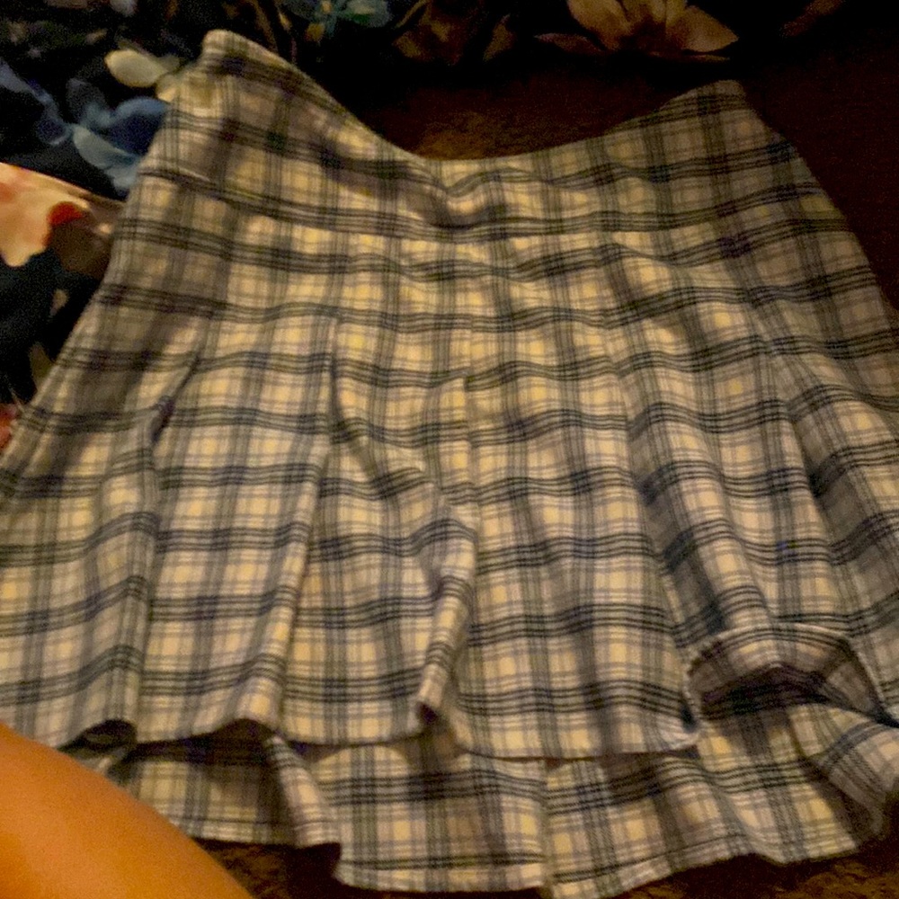 blue and white plaid skirt